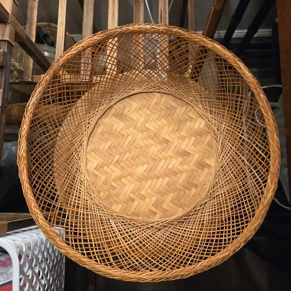 Vintage Asian Bamboo Morikago Basket Boho Organic Modern Catchall Wall Decor